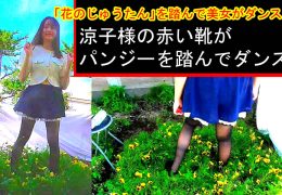 「花のじゅうたん」を踏んで美女がダンス!〜涼子様の赤い靴がパンジーを踏んでダンス〜